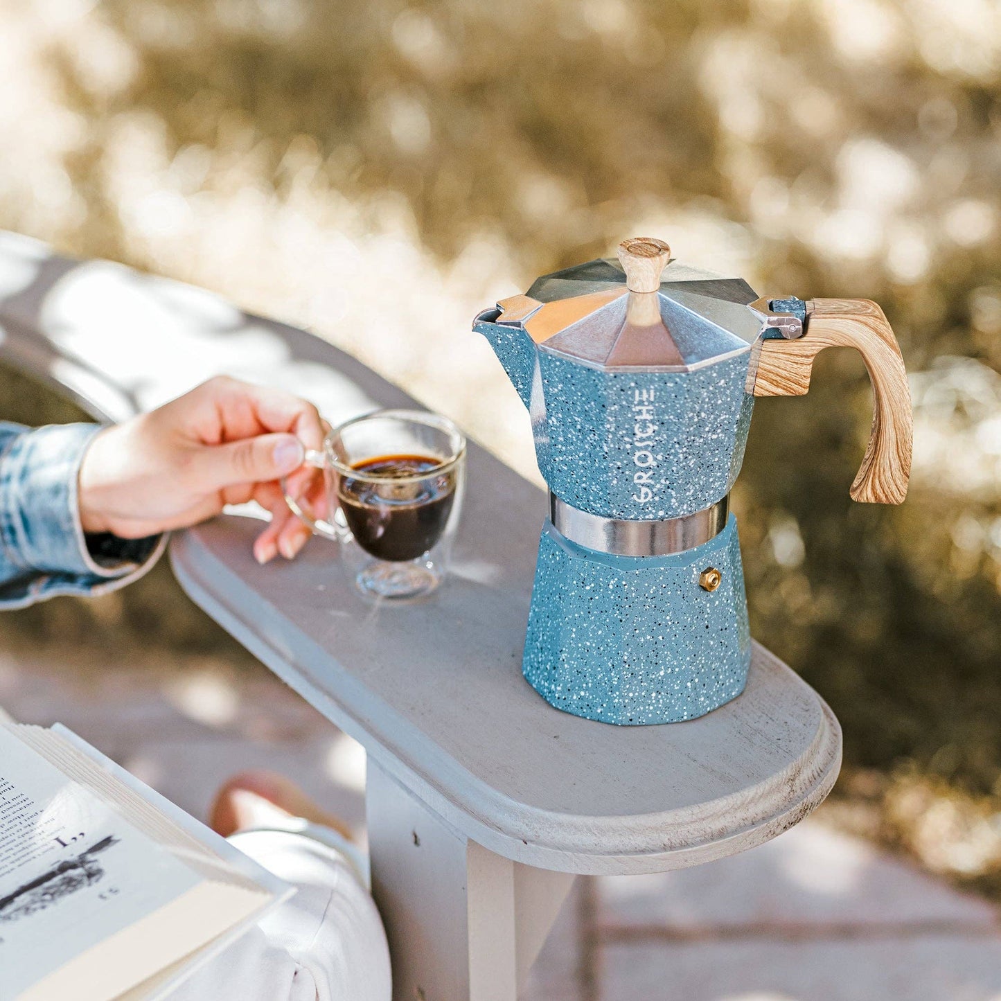 Milano Stone Stovetop Espresso Maker  - Indigo Blue