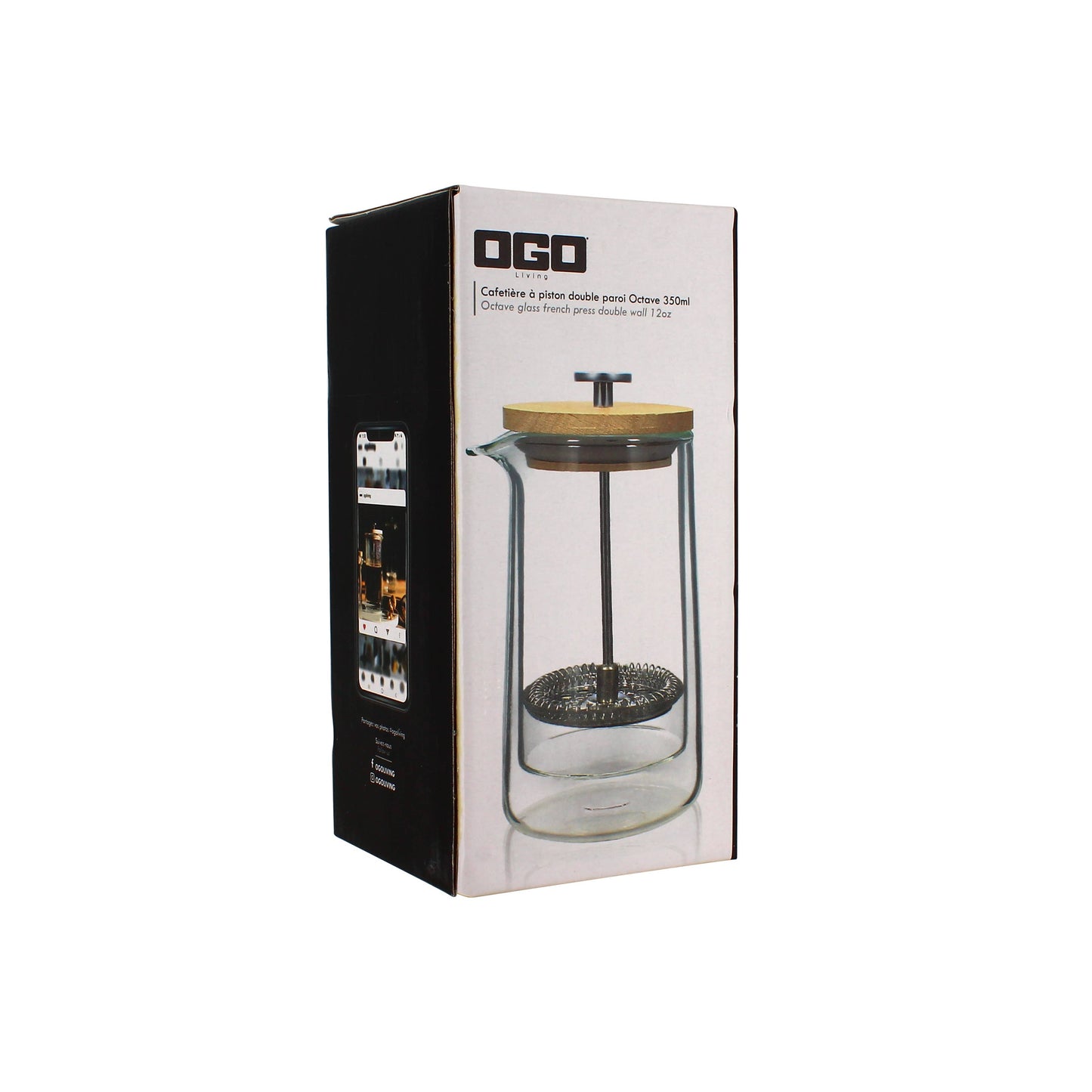 350 ml double walled glass and wood French press