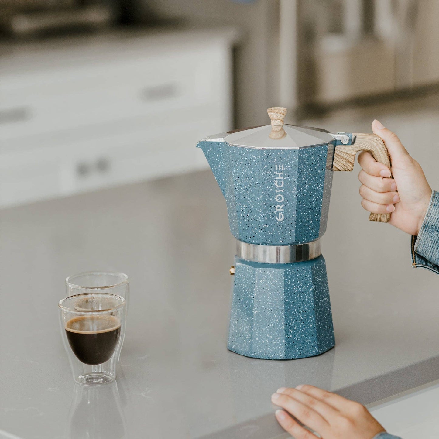 Milano Stone Stovetop Espresso Maker  - Indigo Blue