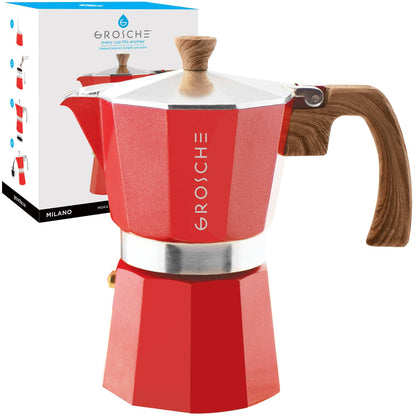 Grosche Milano Stovetop Espresso Maker - Red