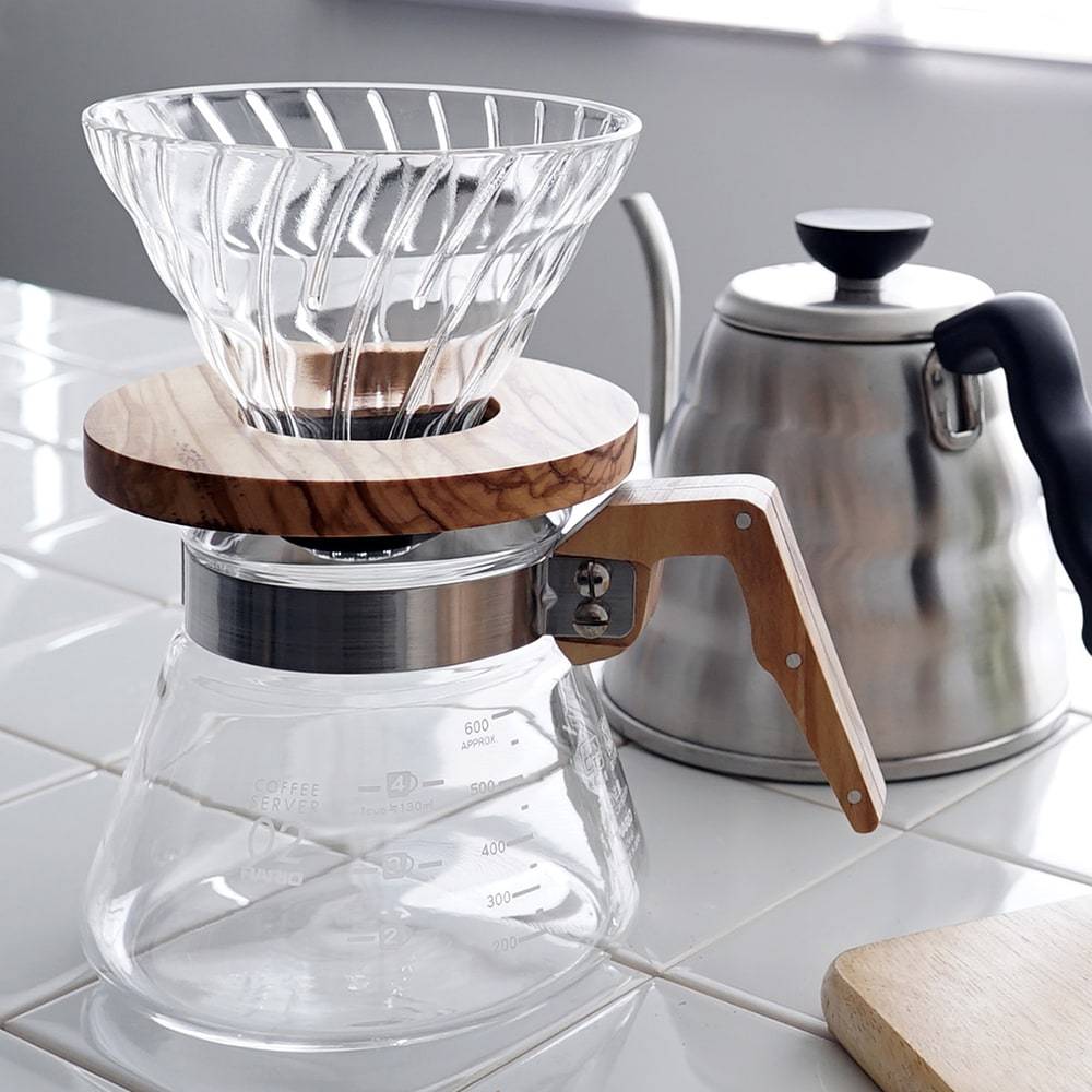 Hario V60 Glass Coffee Dripper Olive Wood Size 02